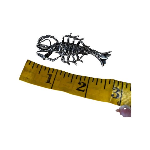 Silver Marcasite Lobster Brooch, Sterling Aquatic Animal Brooch, Crawfish Pin - Picture 7 of 8